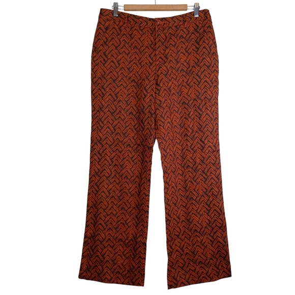 NWOT Garnet Hill Boho 100% Linen Sz 10 Chevron Print Cinnamon Woodblock Trousers - Picture 4 of 15